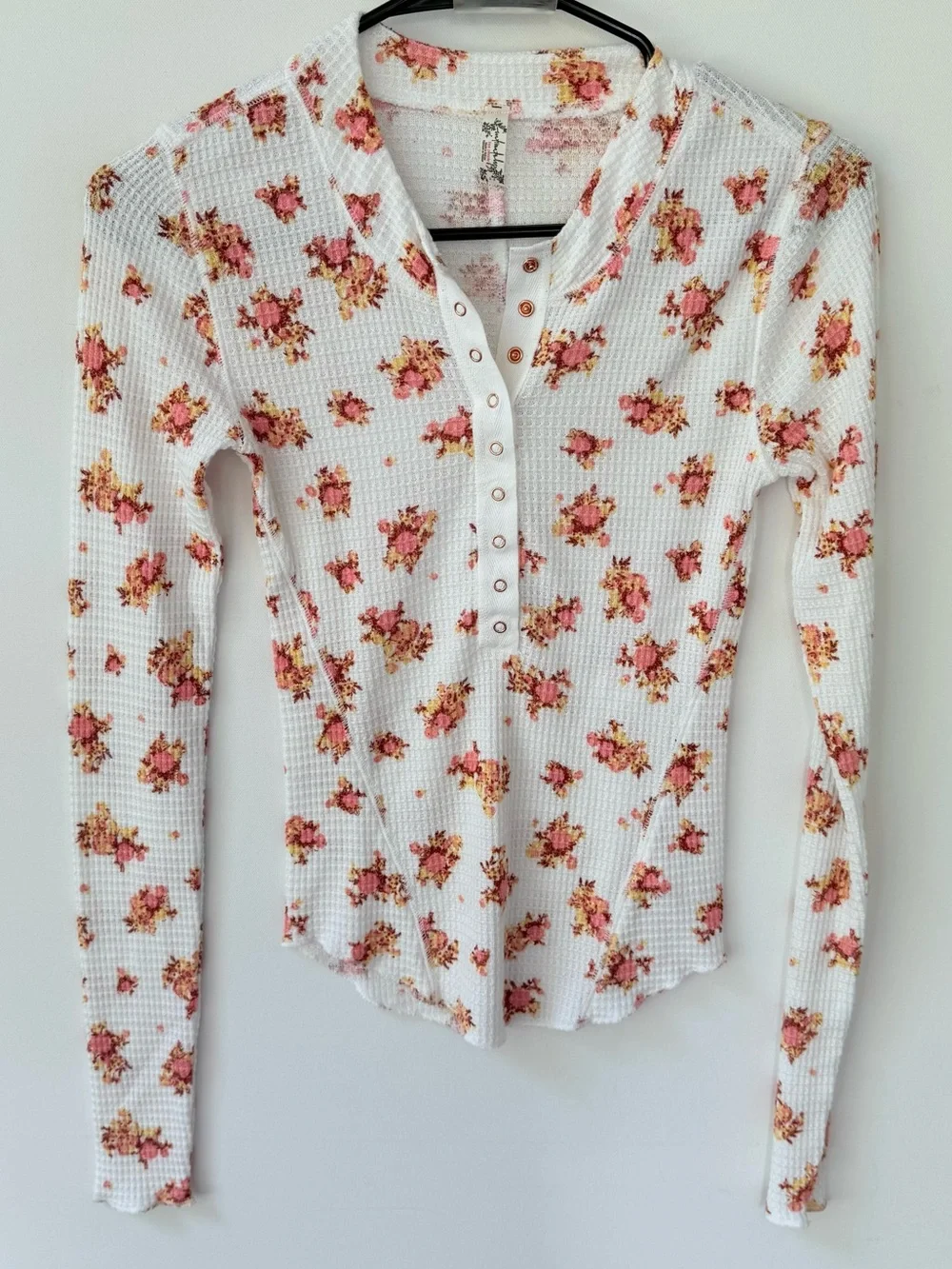 Free People One Of The Girls Thermal Long Sleeve Waffle Knit Henley size small